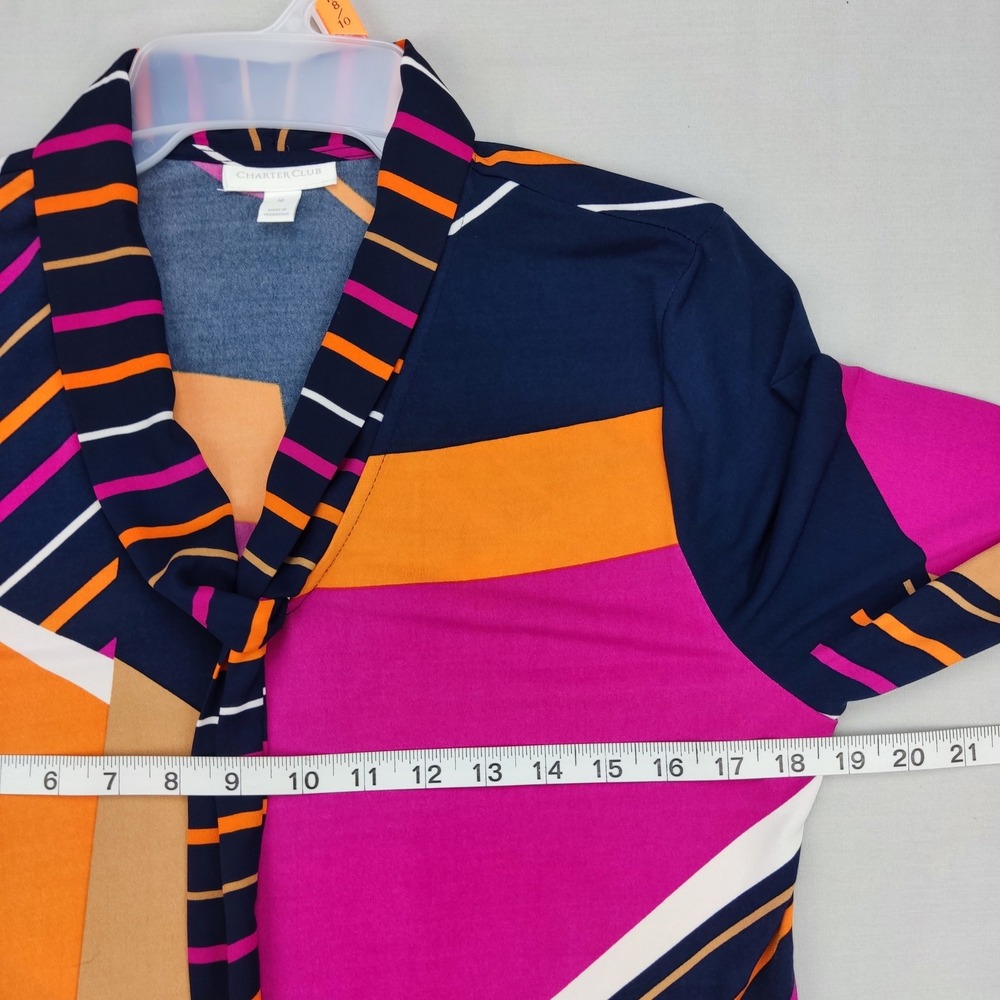 Charter Club Top Womens M Multi Colorblock Tie Neck Long Sleeve Geometric Knit - Picture 4 of 7